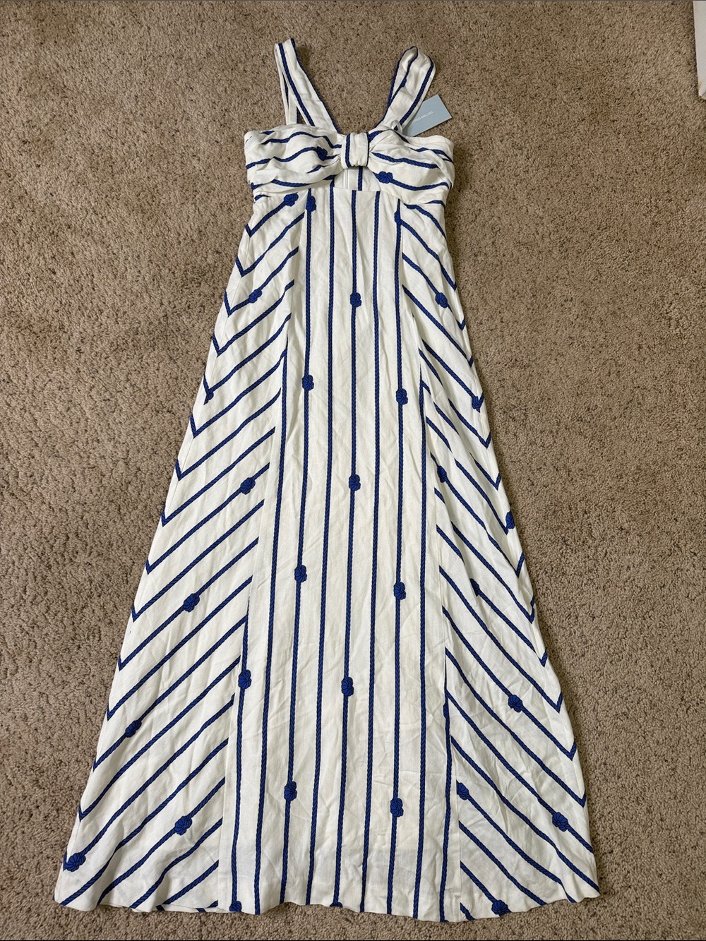 NWT ANTONIO MELANI White Dress with Blue Rope-Stripe and Front Knot XS - Picture 4 of 10